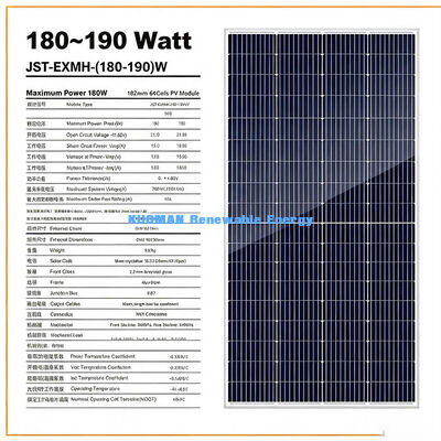 Długa żywotność zewnętrzny panel słoneczny mono o mocy 180-190 Watt wodoodporny panel ładowarki fotowoltaicznej