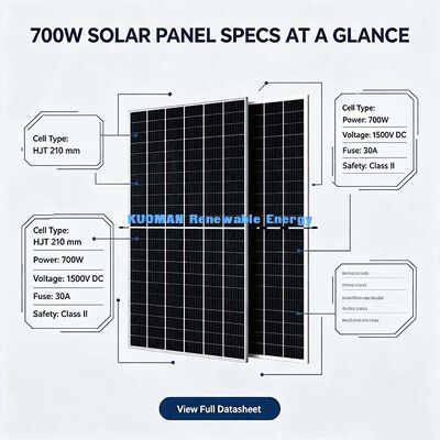 Moduł słoneczny dwustronny o mocy 700 W klasy komercyjnej, klasa 1 bezpieczeństwa przeciwpożarowego do użytku na dachu