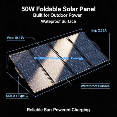 Składany panel słoneczny o mocy 50W, wysoka wydajność, przenośna energia słoneczna do życia w kamperze i podróży