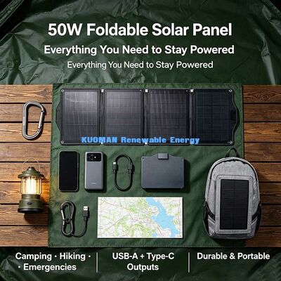 50 W składany panel ładowarki słonecznej ETFE, przenośna energia słoneczna do obozowania przez cały sezon