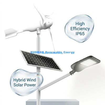 Hybrydowa latarnia uliczna LED zasilana energią słoneczną i wiatrową, wodoodporna IP65, działająca 12 godzin dziennie przez 365 dni w roku, z opcjami mocy 100W, 150W, 200W