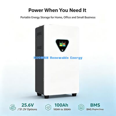 Akumulator litowo-żelazowo-fosforanowy (LiFePO4) 25,6V 100Ah z 6000 cyklami ładowania do magazynowania energii słonecznej, z szafką i zdalnym sterowaniem przez aplikację