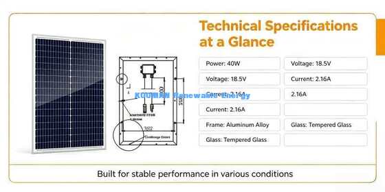 Wodoszczelny 40W Mono Panel Słoneczny Ciężko działający ramka aluminiowa Podwórko Słoneczne