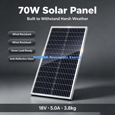 Panel słoneczny monokrystaliczny klasy Premium A 70W, stabilne napięcie robocze 17,5V, ładowarka akumulatorów off-grid