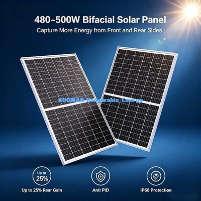 480W-500W Dwustronny Panel Słoneczny, Do 25% Dodatkowego Zysku Mocy z Tylnej Strony