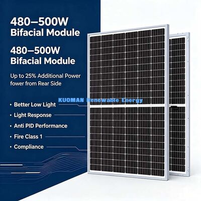 Dwustronny moduł słoneczny o szerokim zakresie temperatur 490 W, zakres roboczy – 40 ℃ ~ + 85 ℃